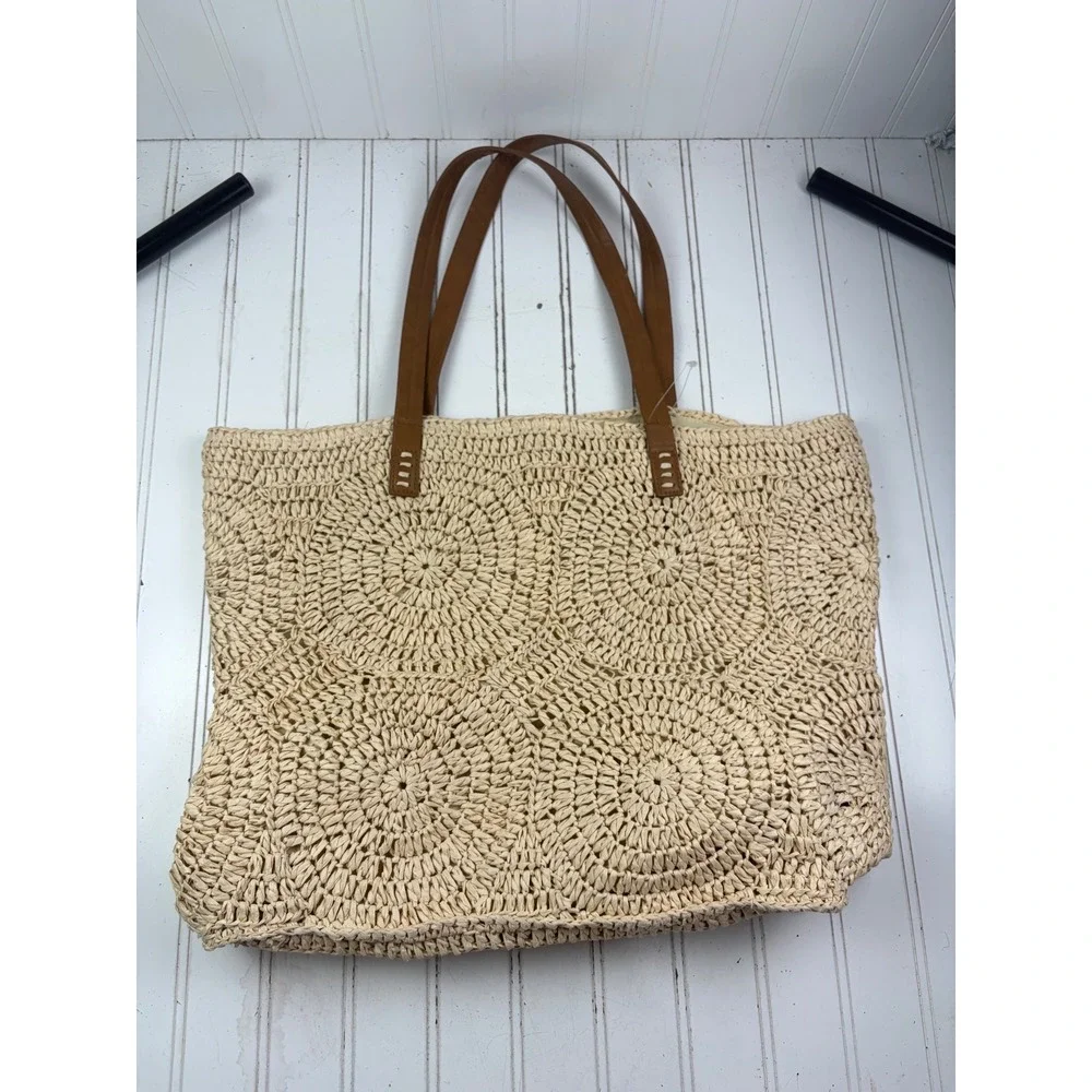 Straw Studios Vintage Y2K Woven Crochet Circle Medallion Vacation Shoulder Bag